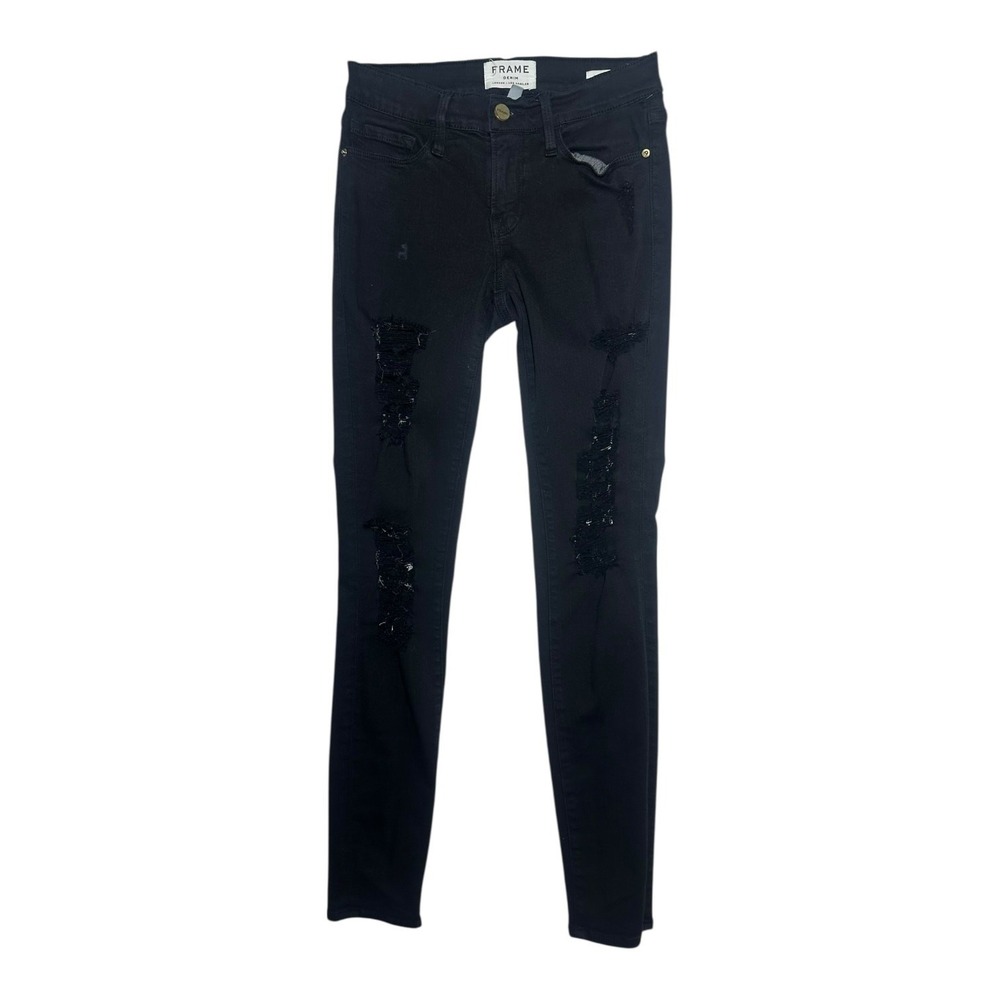 FRAME Le Skinny de‎ Jeanne Black Distressed Ripped Skinny Jeans Women's Size 24